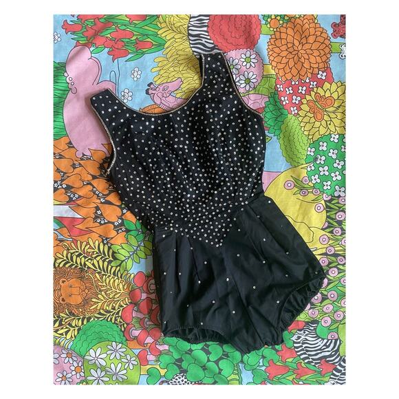 vintage 1940s Black SILVER SEQUIN Majorette COSTUME xs showgirl circus playsuit - Picture 1 of 10